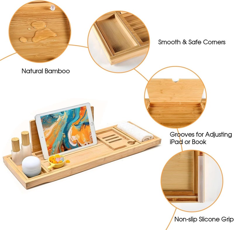 MEETOZ Expandable Bamboo Bathroom Tray, Waterproof Caddy, Perfect Bath Caddy for Home Spa, Gift for Women - Image 4