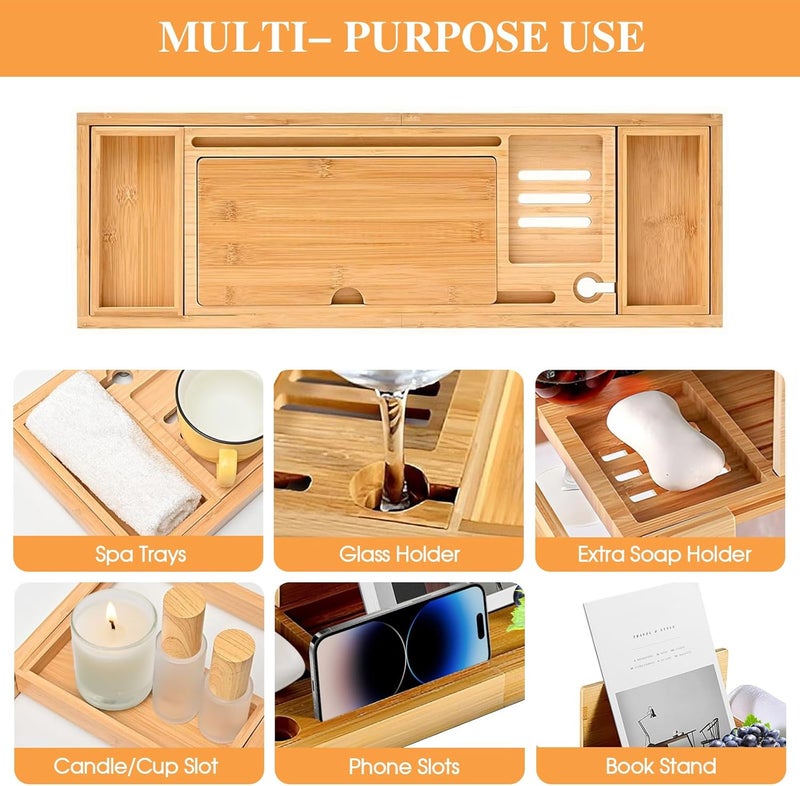 MEETOZ Expandable Bamboo Bathroom Tray, Waterproof Caddy, Perfect Bath Caddy for Home Spa, Gift for Women - Image 3