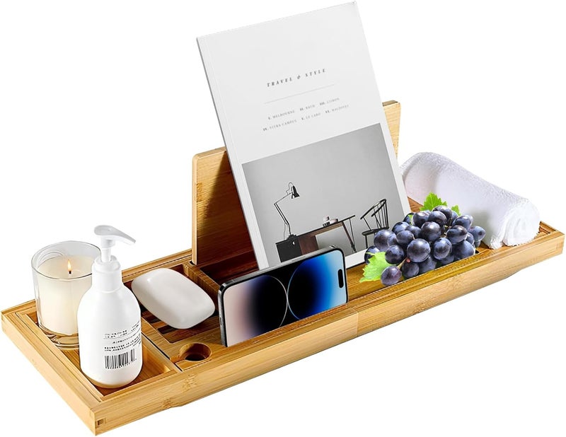 MEETOZ Expandable Bamboo Bathroom Tray, Waterproof Caddy, Perfect Bath Caddy for Home Spa, Gift for Women - Image 1