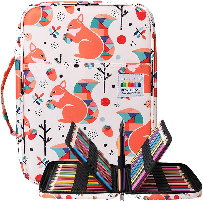 BOMKEE Coloring Pencil Case 220 Slots Pencils/Gel Pens Organizer Waterproof Travel Case Zipper Carrying Portable Pencil Markers Pen Holder Bag for Painter Writers School Students (Squirrel) - Image 1