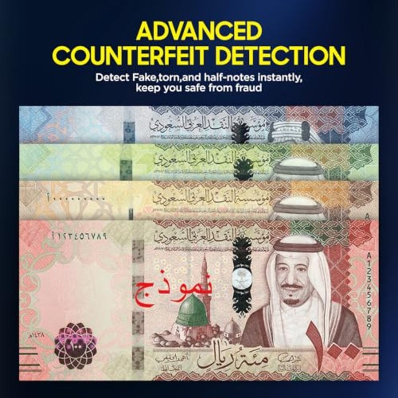 آلة عد النقود للأعمال للطوائف المختلطة مع واجهة تعمل باللمس، هيكل بلاستيكي ABS باللون الأسود، سرعة 1000 فاتورة / دقيقة مع كشف UV/MG/IR/DD ودعم العملات المتعددة - Image 3