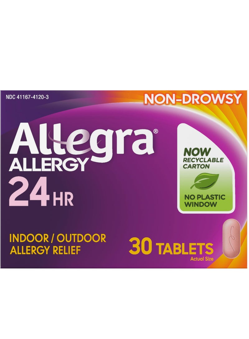 Allegra أليغرا للبالغين 24 ساعة تخفيف الحساسية 30 قرص، مضاد للهستامين سريع المفعول وطويل الأمد لتخفيف ملحوظ من أعراض الحساسية الداخلية والخارجية (wd30) - Image 1