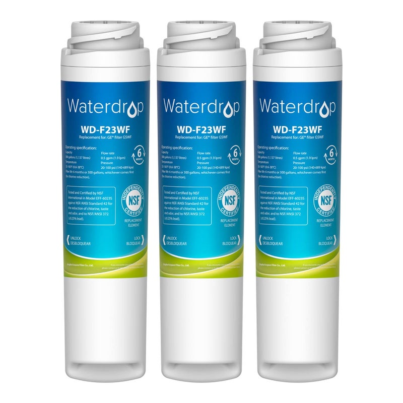 Waterdrop GSWF Refrigerator Water Filter, Replacement for GEÂ® GSWF Smart Water 238C2334P001, Kenmore 46-9914, 469914, 9914, 3 Filters(Package May Vary) - Image 1