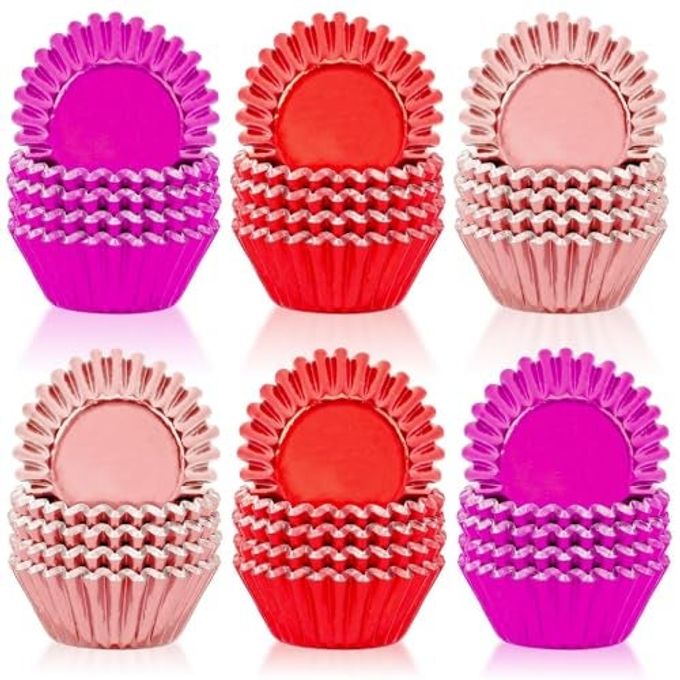 SANNIX 450Pcs Valentine's Day Foil Cupcake Liners Red Pink Cupcake Wrappers Foil Metallic Muffin Liners Baking Cups for Valentines Wedding Party Decorations Supplies