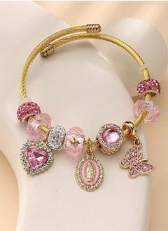 Generic Butterfly Love Pink Bracelet Adjustable Creative Bead Combination Bracelet Bracelet, Classic Cartoon Design Jewelry, Suitable for Girls of All Ages 