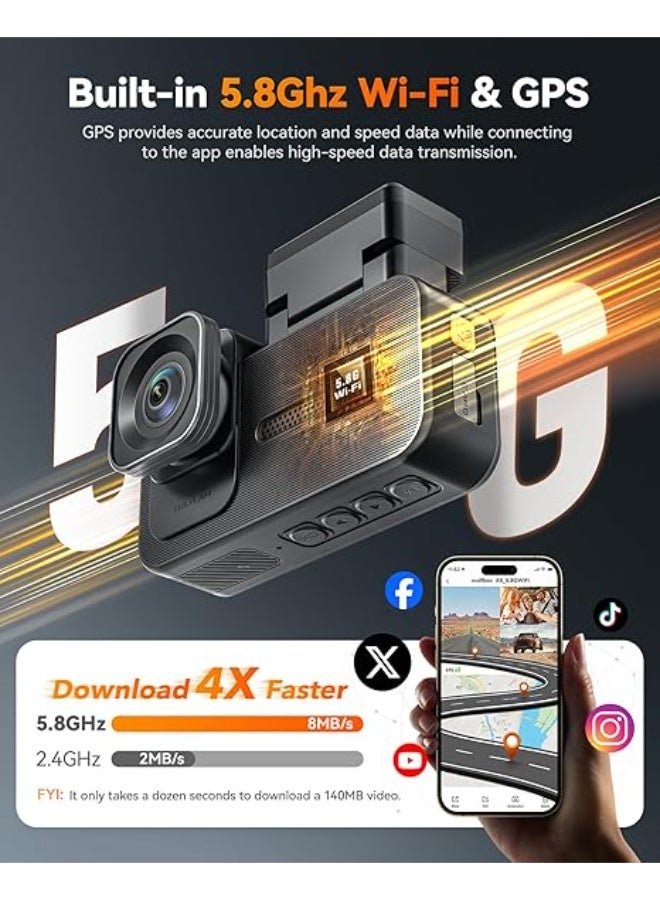 WOLFBOX X5 New 3 Channel 4K HDR Dash Cam, STARVIS 2 IMX678,4K+2.5K+1080P Front and Rear Inside Car Camera with 128GB Card, Voice Control, 5.8GHz WiFi GPS, Touch Screen, Digital Signal, Support 512GB - Image 5