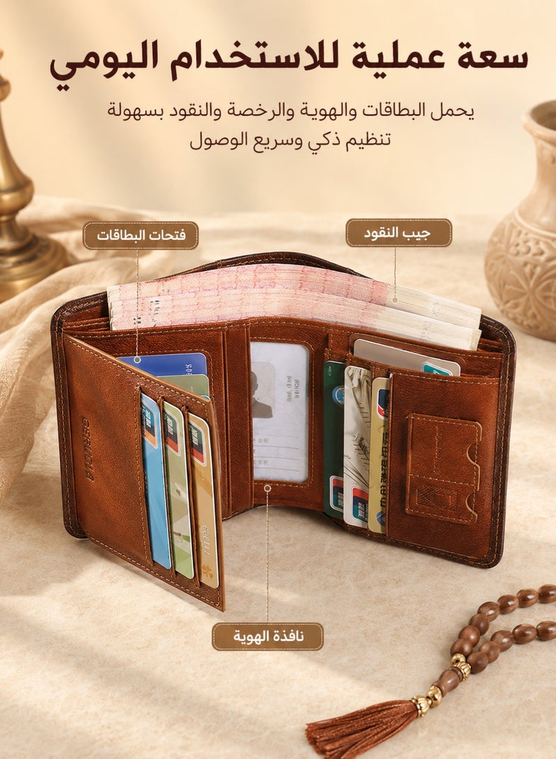 جيرولا محفظة رجالية ثلاثية الطيات من الجلد الطبيعي ومزودة بتقنية حماية RFID وحامل بطاقات متعدد الفتحات من جيرولا - بني أصفر - Image 5
