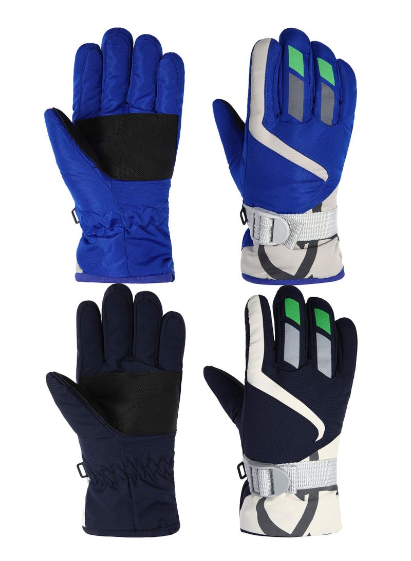 SYOSI 2 Pairs Kids Snow Gloves Thick Gloves Kids Waterproof Warm Gloves Youth Ski Snow Snowboard Gloves with Adjustable Buckle Unisex Gloves for Girls Boys Children Cold Weather Outdoor Play Bule Navy - Image 1