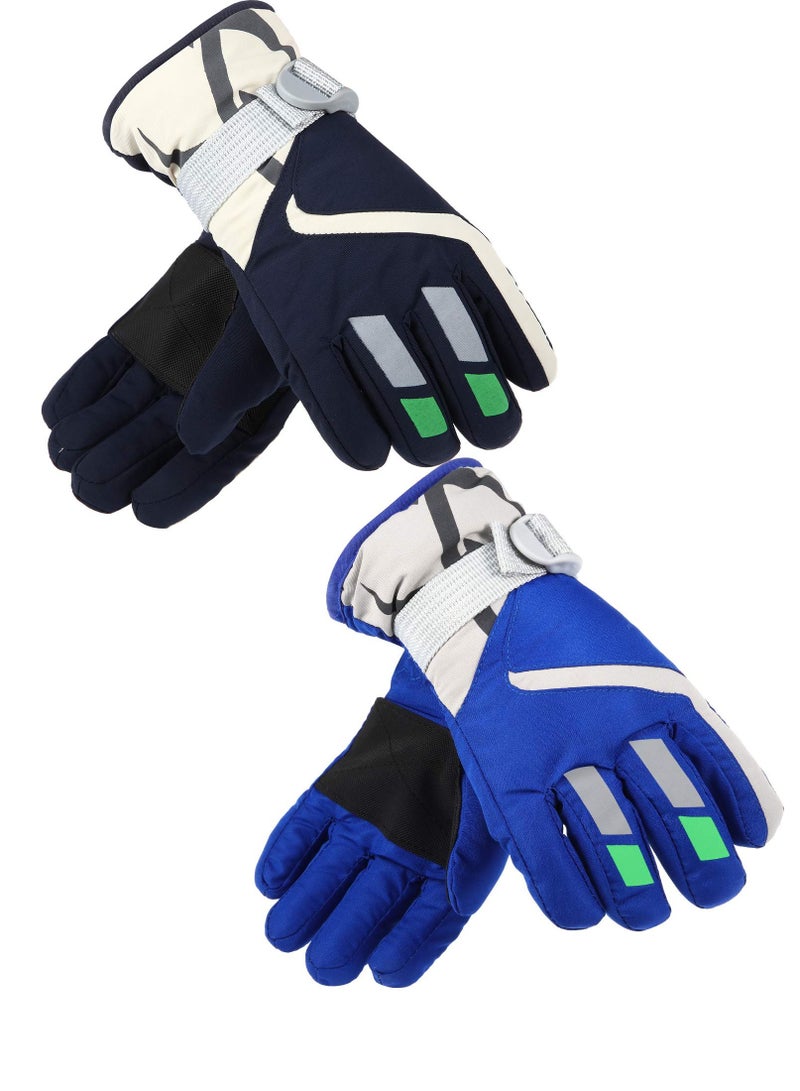 SYOSI 2 Pairs Kids Snow Gloves Thick Gloves Kids Waterproof Warm Gloves Youth Ski Snow Snowboard Gloves with Adjustable Buckle Unisex Gloves for Girls Boys Children Cold Weather Outdoor Play Bule Navy - Image 2