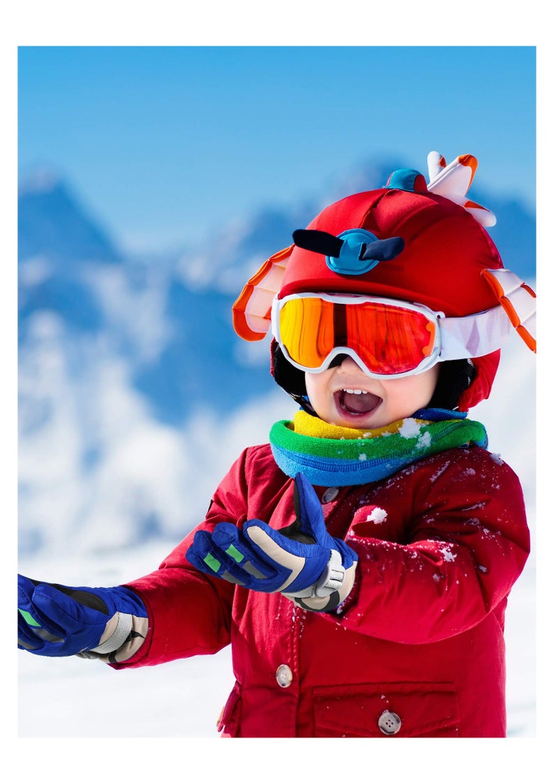 SYOSI 2 Pairs Kids Snow Gloves Thick Gloves Kids Waterproof Warm Gloves Youth Ski Snow Snowboard Gloves with Adjustable Buckle Unisex Gloves for Girls Boys Children Cold Weather Outdoor Play Bule Navy - Image 4