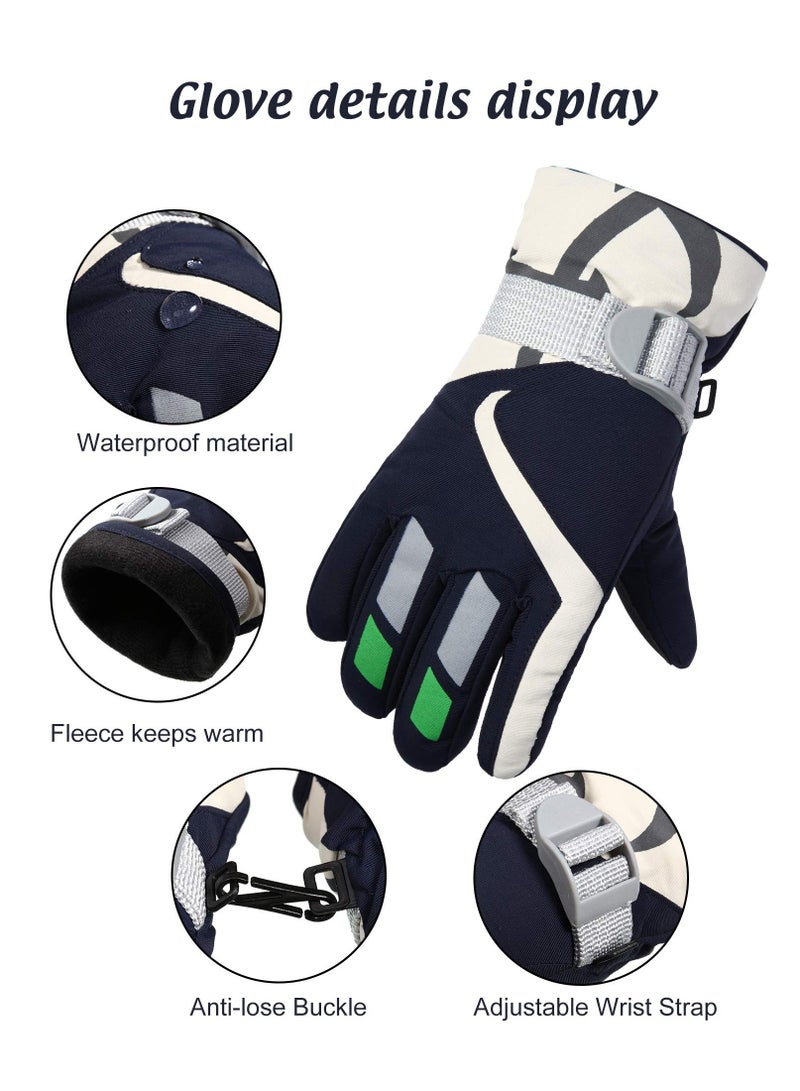 SYOSI 2 Pairs Kids Snow Gloves Thick Gloves Kids Waterproof Warm Gloves Youth Ski Snow Snowboard Gloves with Adjustable Buckle Unisex Gloves for Girls Boys Children Cold Weather Outdoor Play Bule Navy - Image 3