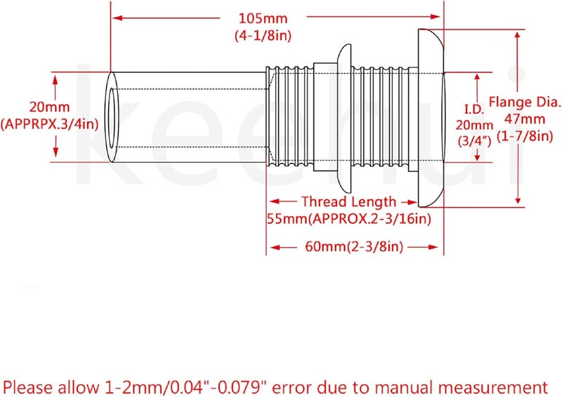 keehui 316 Stainless Steel DurableStandard Length Thru-Hull Fitting w/Nut &Gasket Boat Plumbing Fittings for Boats, Yachts, Marine - Image 2