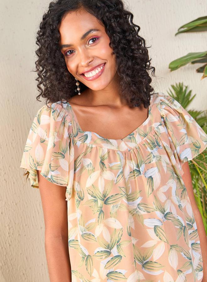 SASSAFRAS SASSAFRAS Floral Sweetheart Neck Flared Sleeve Top - Image 4