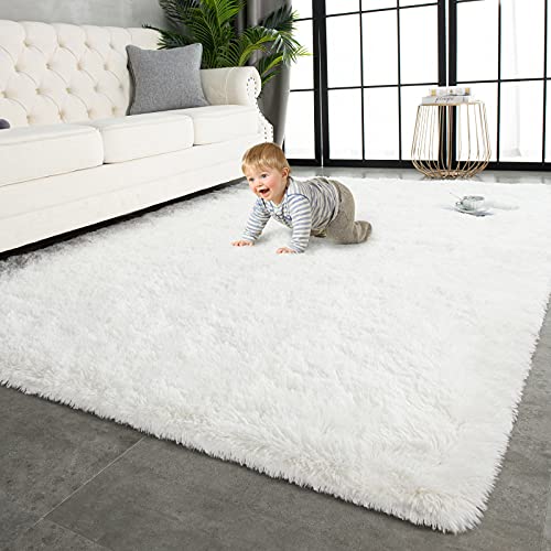 TWINNIS Super Soft Shaggy Rugs Fluffy Carpets 4x5.9 Feet, Indoor Modern Plush Area Rugs for Living Room Bedroom Kids Room Nursery Home Decor, Upgrade Anti-Skid Fuzzy Rug, Cream White - Image 1