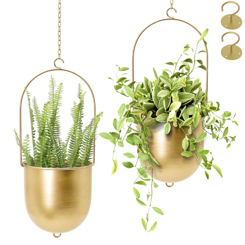 AceList Boho Hanging Planter, Set of 2 Gold Metal Plant Hanger with Hooks and Chains, Modern Wall & Ceiling Planters Outdoor/Indoor Hanging Planter for Window, Porch, Balcony and Home DÃ©cor - Image 1