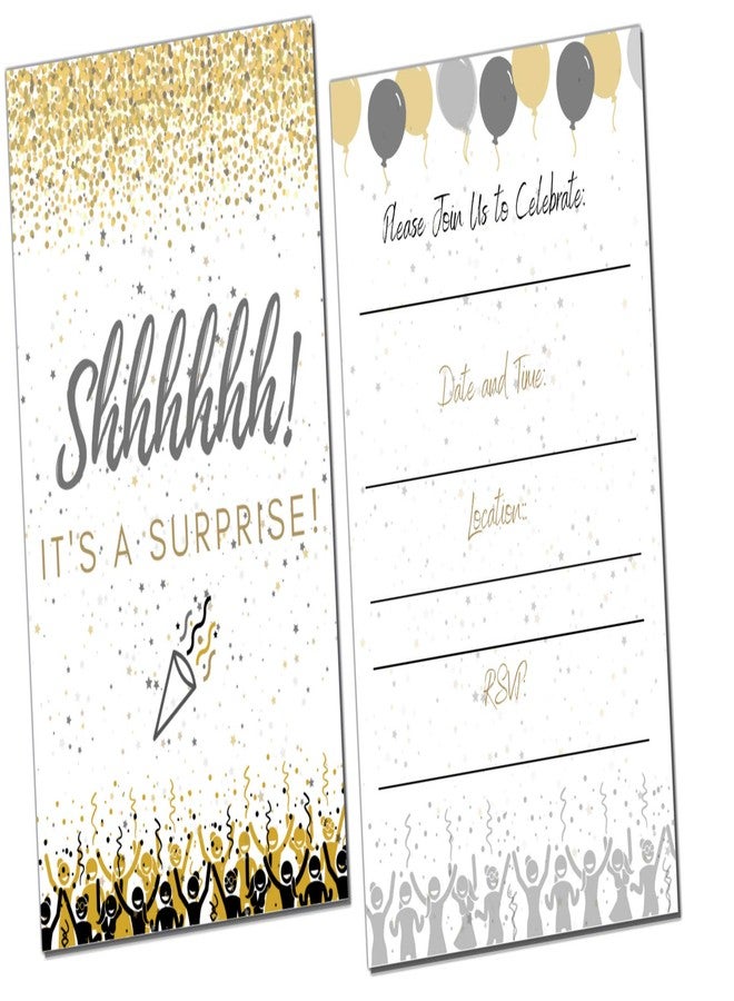 Elcer Surprise Party invitations | It’s a surprise Birthday | Kids and Adults | Fill In Style | Black and Gold | Confetti Streamers Party Invitations | 20 Count With Envelopes - Image 1