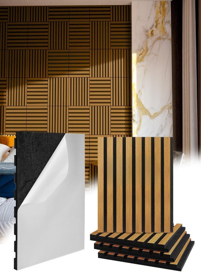 Geelin 8 Pcs 3D Wood Wall Panels Peel and Stick Self Adhesive Wood Slat Acoustic Textured Panel for Interior Wall Paneling Decor and Ceilings Soundproof 3D Fluted 11.8" x 12.6"(Brown) - Image 1