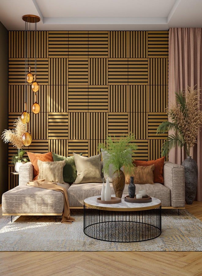 Geelin 8 Pcs 3D Wood Wall Panels Peel and Stick Self Adhesive Wood Slat Acoustic Textured Panel for Interior Wall Paneling Decor and Ceilings Soundproof 3D Fluted 11.8" x 12.6"(Brown) - Image 4
