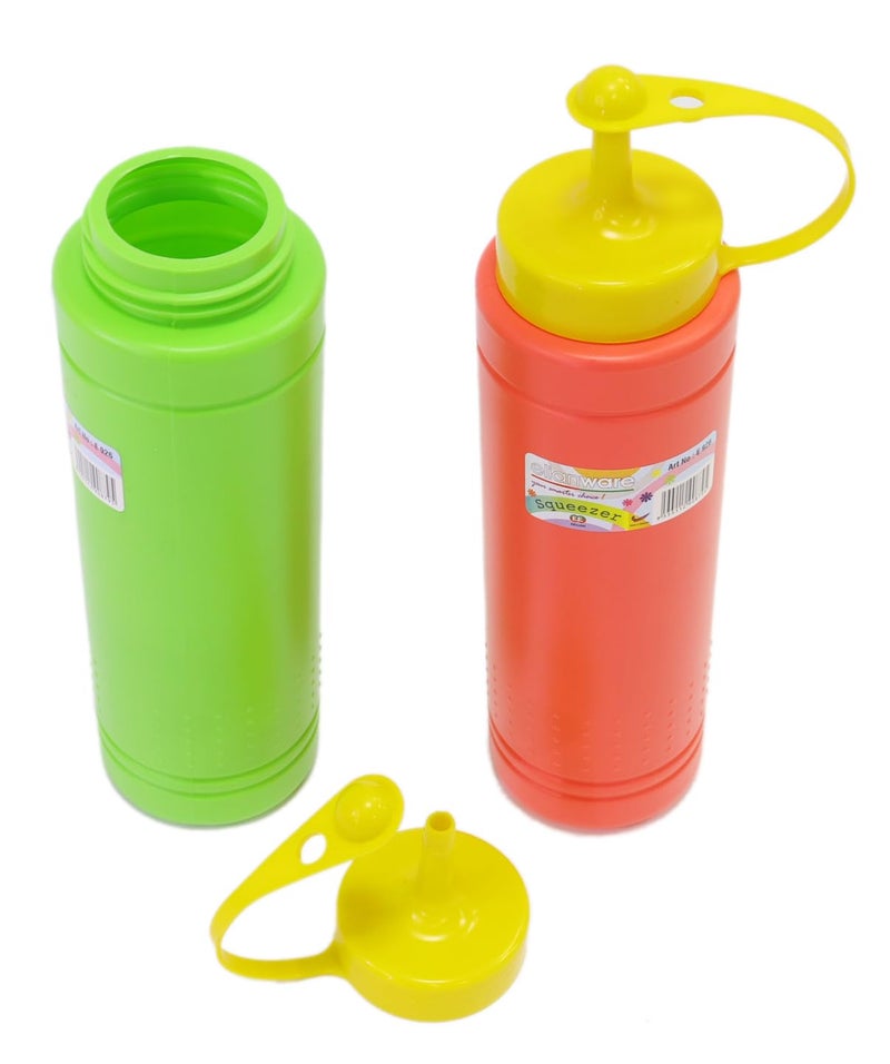 Elianware Elanware Plastic Condiment Squeeze Bottles, 2-Pack, Green and Red with Yellow Caps, E-926 - Image 3