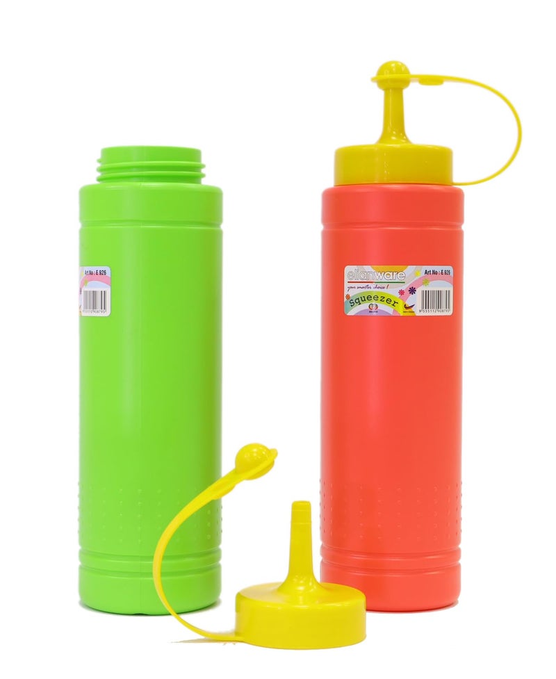 Elianware Elanware Plastic Condiment Squeeze Bottles, 2-Pack, Green and Red with Yellow Caps, E-926 - Image 4