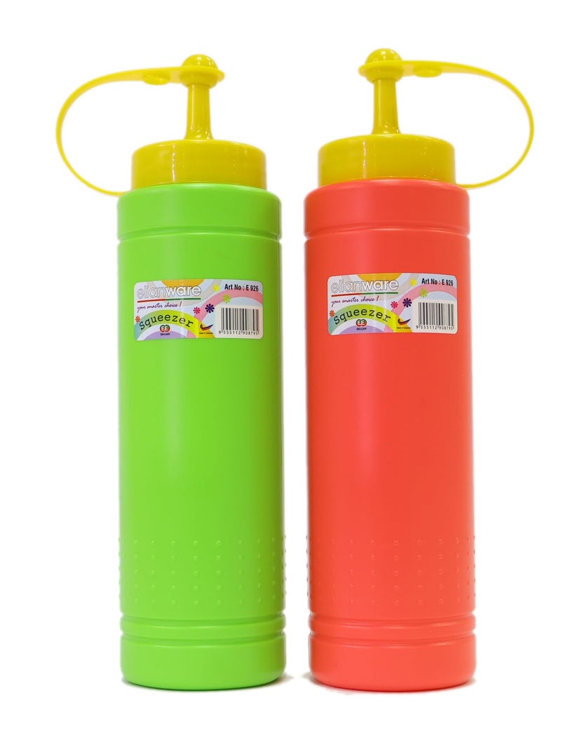 Elianware Elanware Plastic Condiment Squeeze Bottles, 2-Pack, Green and Red with Yellow Caps, E-926 - Image 1