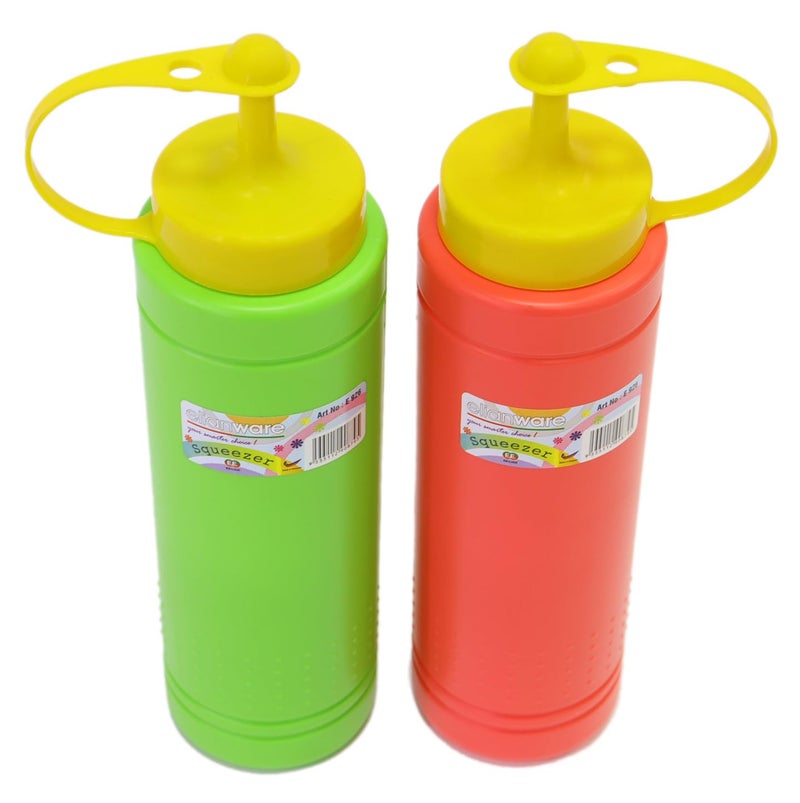 Elianware Elanware Plastic Condiment Squeeze Bottles, 2-Pack, Green and Red with Yellow Caps, E-926 - Image 2