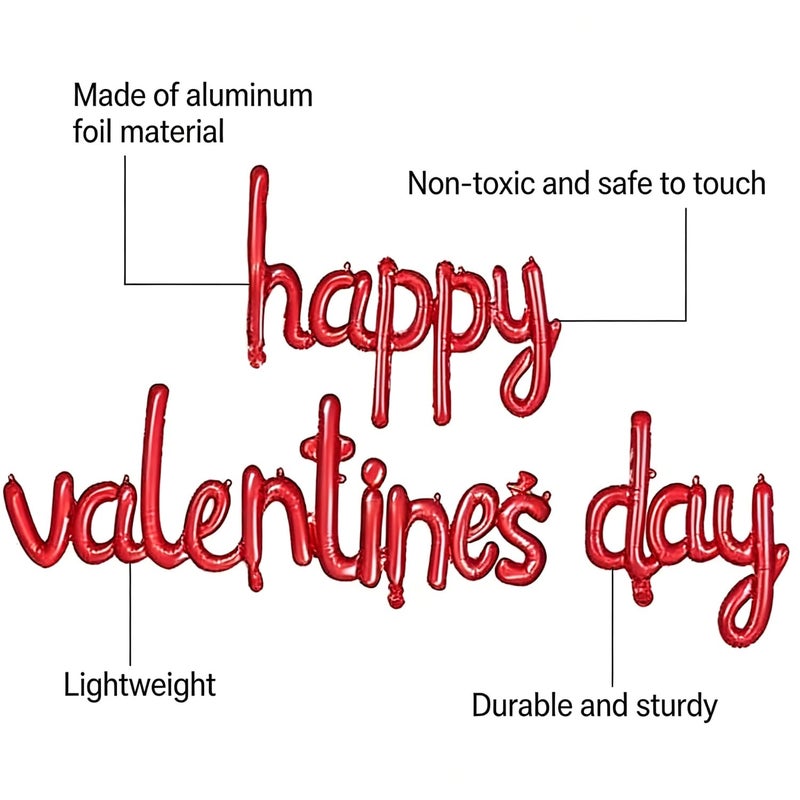 Dzrige Happy Valentines Day Balloon Banner Valentines Day Foil Balloons Red Happy Valentines Day Letters Balloons Kit for Valentines Day Wedding Anniversary Engagement Party Home Decoration - Image 2