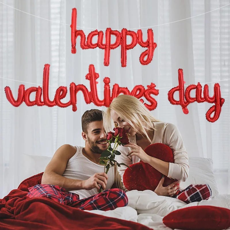 Dzrige Happy Valentines Day Balloon Banner Valentines Day Foil Balloons Red Happy Valentines Day Letters Balloons Kit for Valentines Day Wedding Anniversary Engagement Party Home Decoration - Image 5