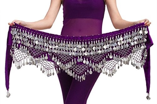 Aivtalk Women Belly Dance Skirt Hip Scarf Wrap Costume Triangle Tribal Belt Performance Practice Clothing Wear Purple & Silver - Image 5