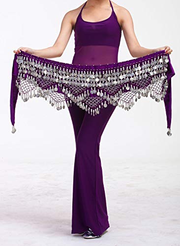 Aivtalk Women Belly Dance Skirt Hip Scarf Wrap Costume Triangle Tribal Belt Performance Practice Clothing Wear Purple & Silver - Image 4