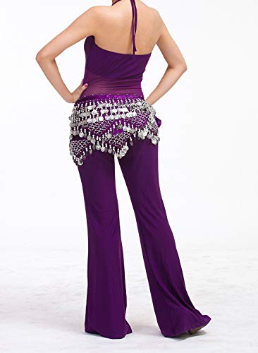 Aivtalk Women Belly Dance Skirt Hip Scarf Wrap Costume Triangle Tribal Belt Performance Practice Clothing Wear Purple & Silver - Image 3