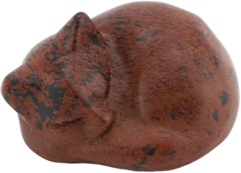 Red Obsidian Crystal Sleeping Cat Statue Compact Home Desk Decor - Image 1