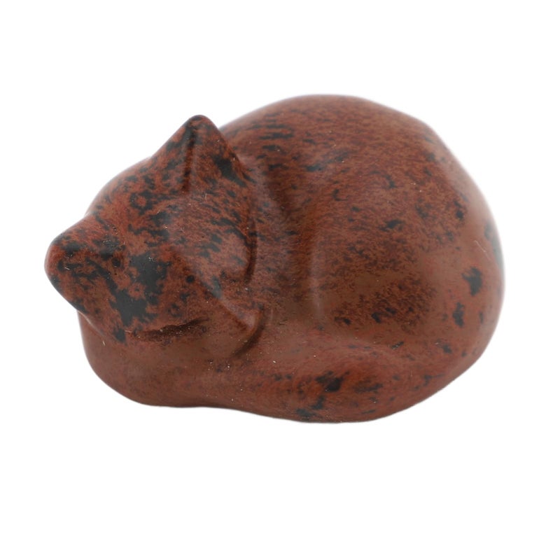 Red Obsidian Crystal Sleeping Cat Statue Compact Home Desk Decor - Image 2