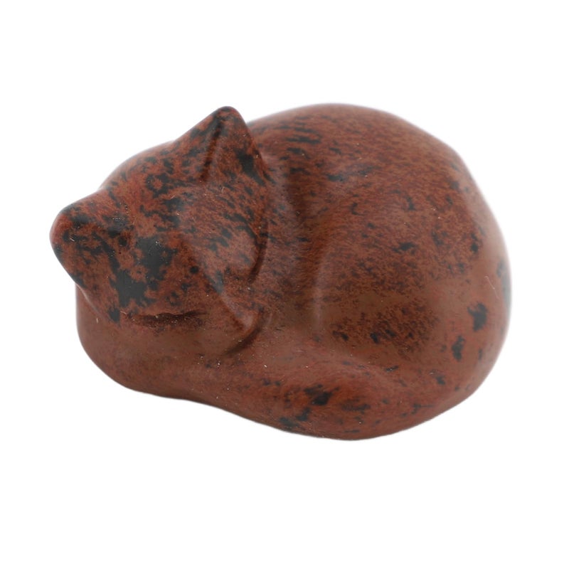 Red Obsidian Crystal Sleeping Cat Statue Compact Home Desk Decor - Image 4
