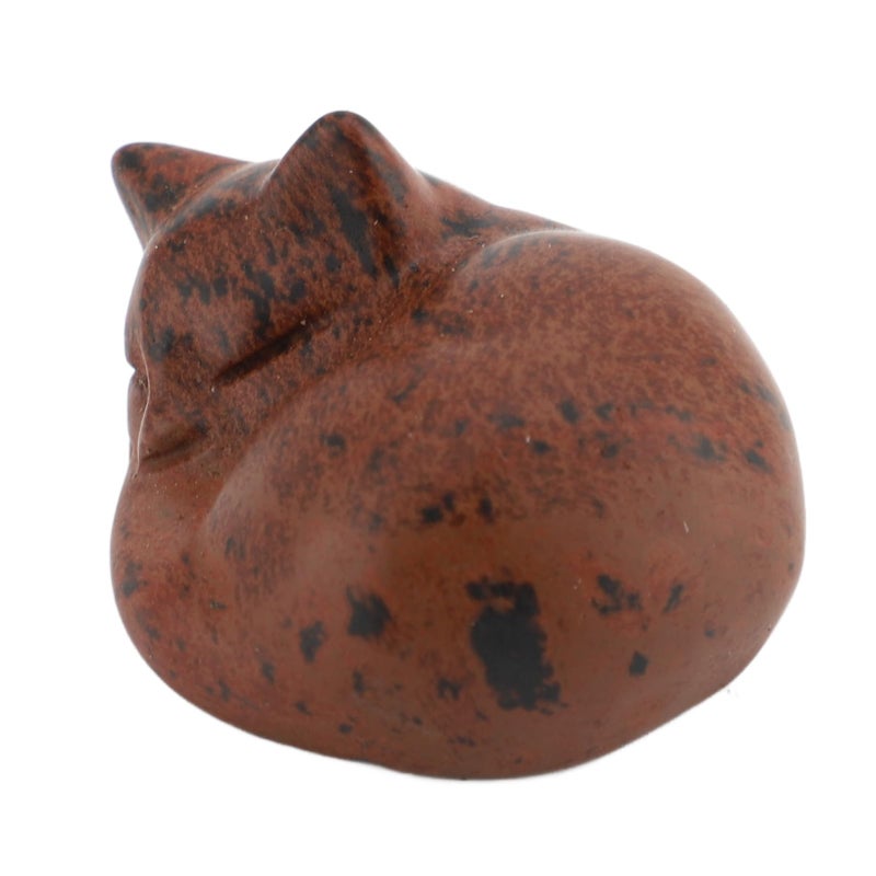 Red Obsidian Crystal Sleeping Cat Statue Compact Home Desk Decor - Image 3