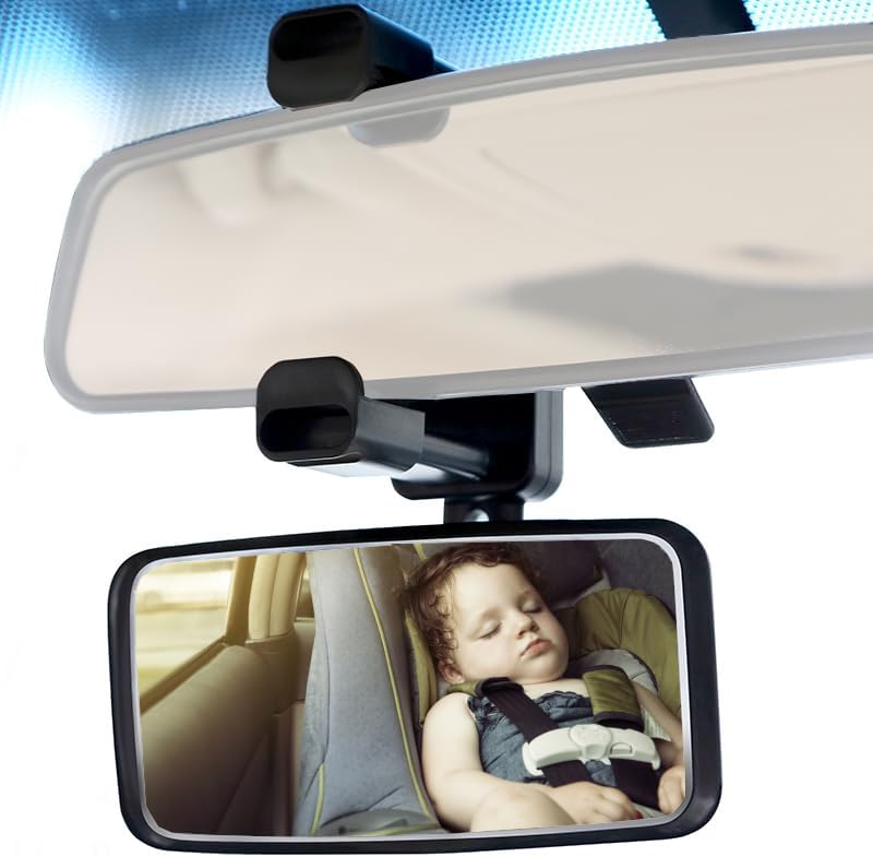 JONMON Baby Car Mirror ClipOn Adjustable 360 Degree Angle Wide HD Convex Glass Rearview Facing Back Seat Automotive Interior Rear View Mirror for Clip on Car Truck Sun Visor - Image 1