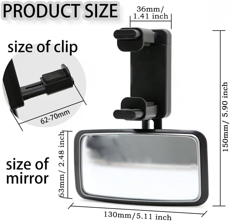 JONMON Baby Car Mirror ClipOn Adjustable 360 Degree Angle Wide HD Convex Glass Rearview Facing Back Seat Automotive Interior Rear View Mirror for Clip on Car Truck Sun Visor - Image 2