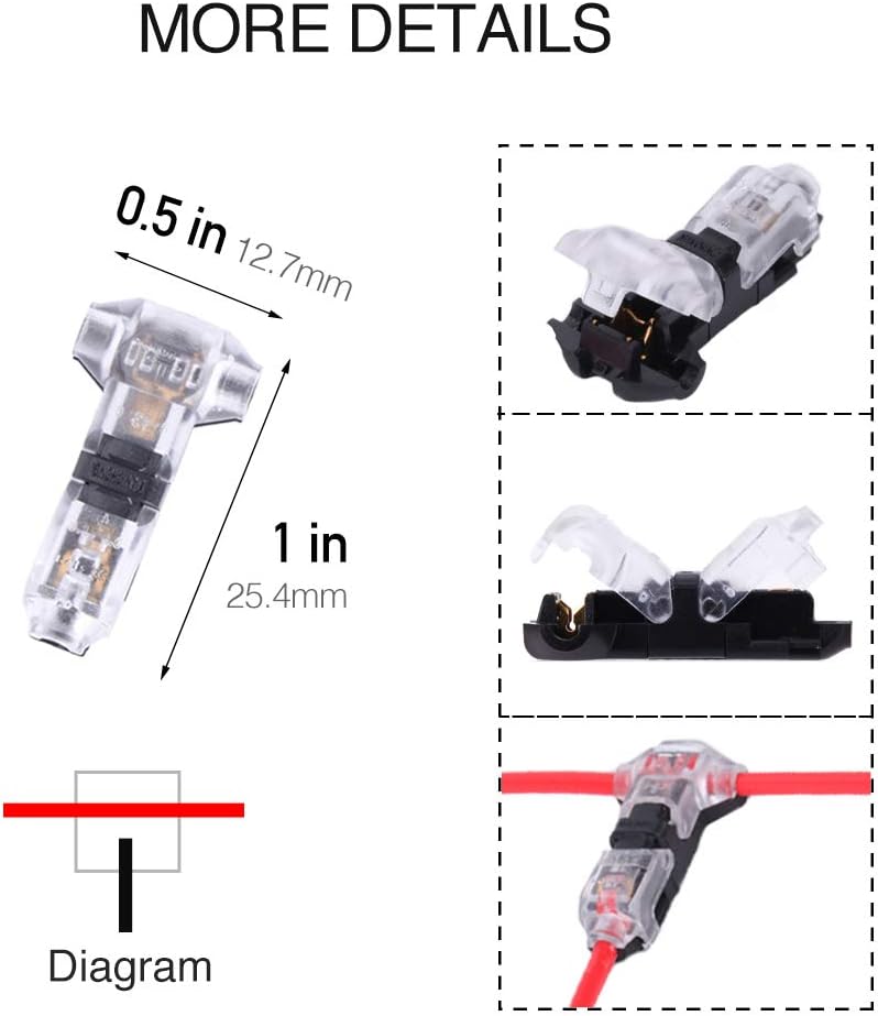 Brightfour Low Voltage Wire Connectors, Solderless No Wire Stripping 3 Way 1 Pin Small Gauge Wire Connectors, Easy Connection T Tap Connectors, Fits 24-20 Gauge Wires, 16 Pack - Image 5