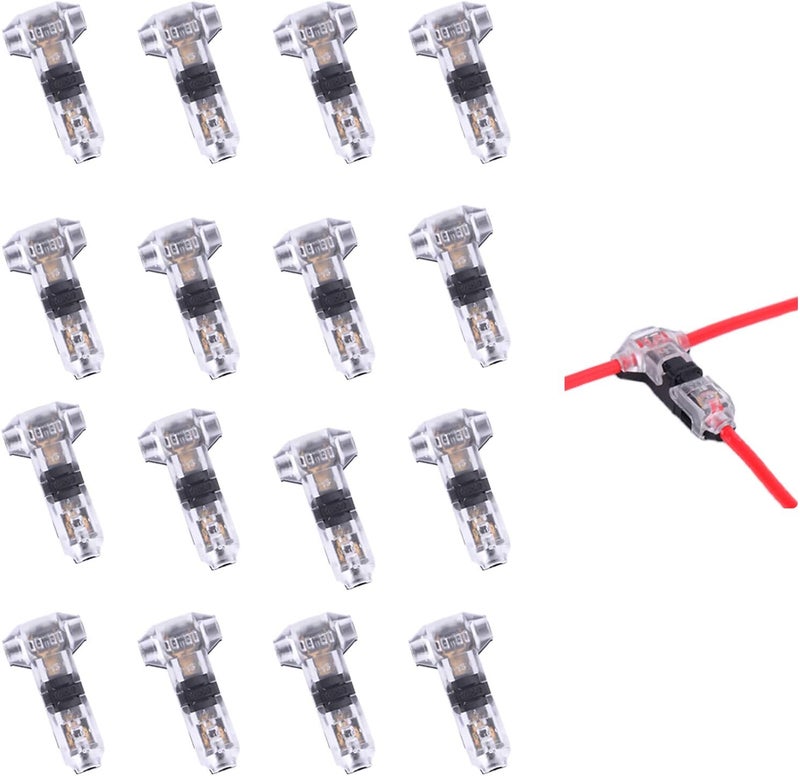 Brightfour Low Voltage Wire Connectors, Solderless No Wire Stripping 3 Way 1 Pin Small Gauge Wire Connectors, Easy Connection T Tap Connectors, Fits 24-20 Gauge Wires, 16 Pack - Image 1