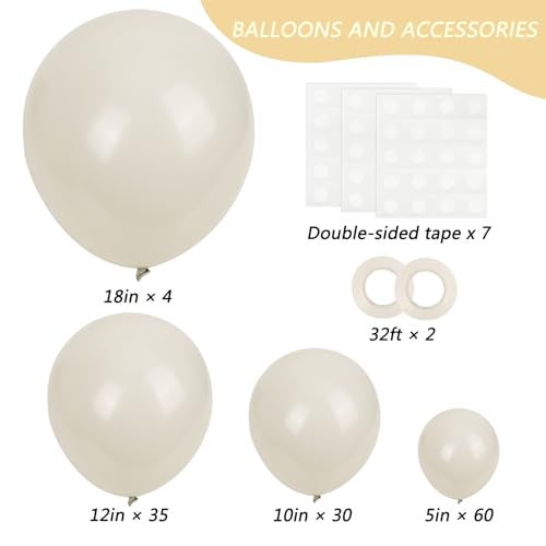 RUBFAC 129pcs Sand White Balloons Different Sizes 18 12 10 5 Inches, Cream Beige Latex Balloon Garland Arch for Birthday Party Graduation Wedding Anniversary Baby Shower Decoration - Image 2