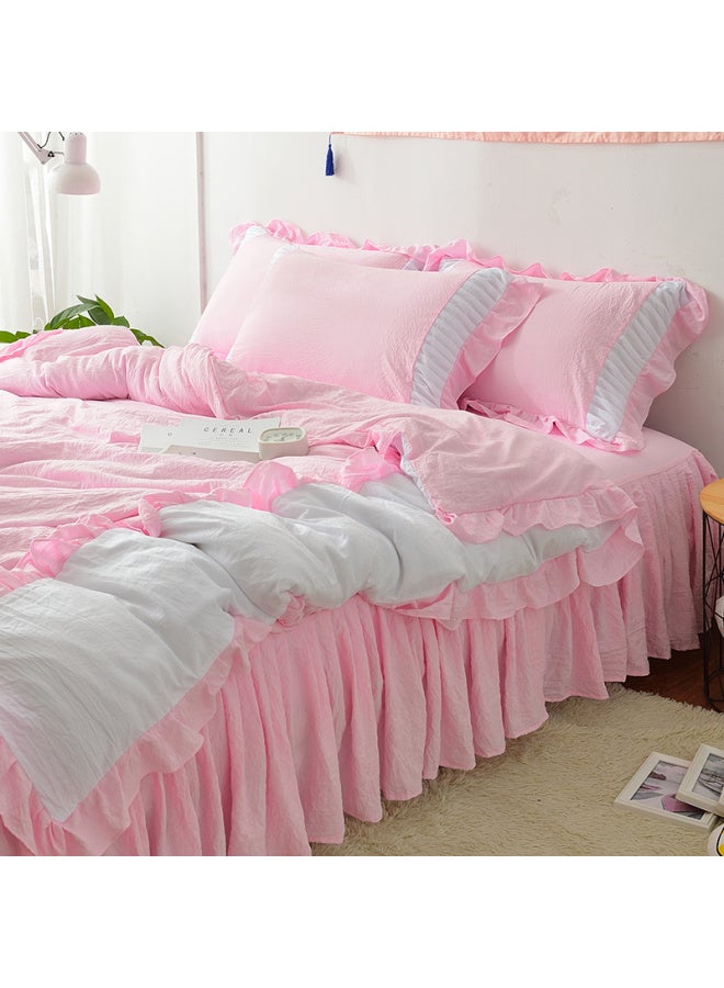 Generic # 7N Washed Cotton Quilt Cover Single Piece Three Four Pieces Solid Color Single Dormitory Double 1.8x 2.2 Pure Cotton Quilt Cover-Color:Washed Cotton Powder-white [class A Maternal And Infant Grade Fabric, Super Soft And Soft]-Specifications:1.5m--2m Bed Sheet Four-piece Set - Image 1