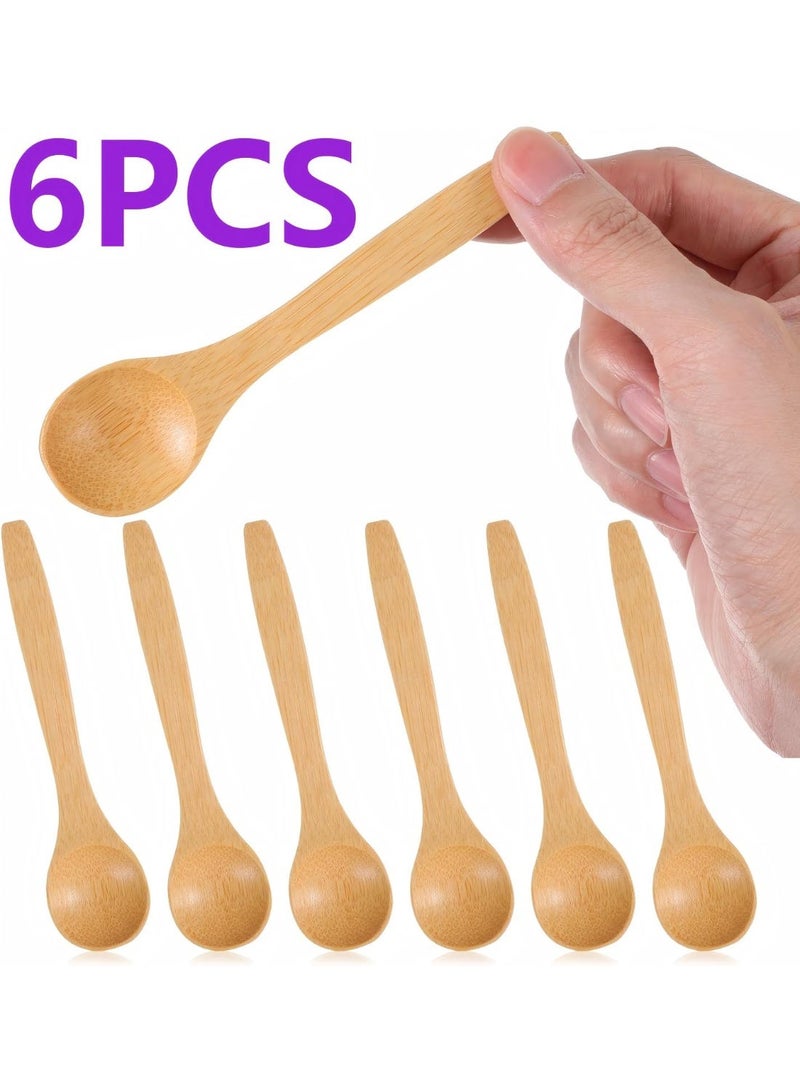 6 ملاعق من الخيزران، ملاعق خشبية صغيرة بطول 5.12 بوصة، ملاعق شاي صغيرة متعددة الاستخدامات للتوابل والعسل والآيس كريم والقهوة، أدوات مطبخ وتقديم. - Image 1
