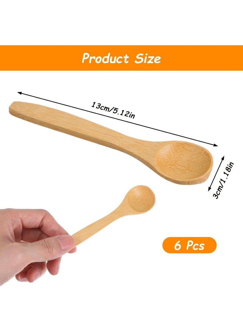 6 ملاعق من الخيزران، ملاعق خشبية صغيرة بطول 5.12 بوصة، ملاعق شاي صغيرة متعددة الاستخدامات للتوابل والعسل والآيس كريم والقهوة، أدوات مطبخ وتقديم. - Image 2