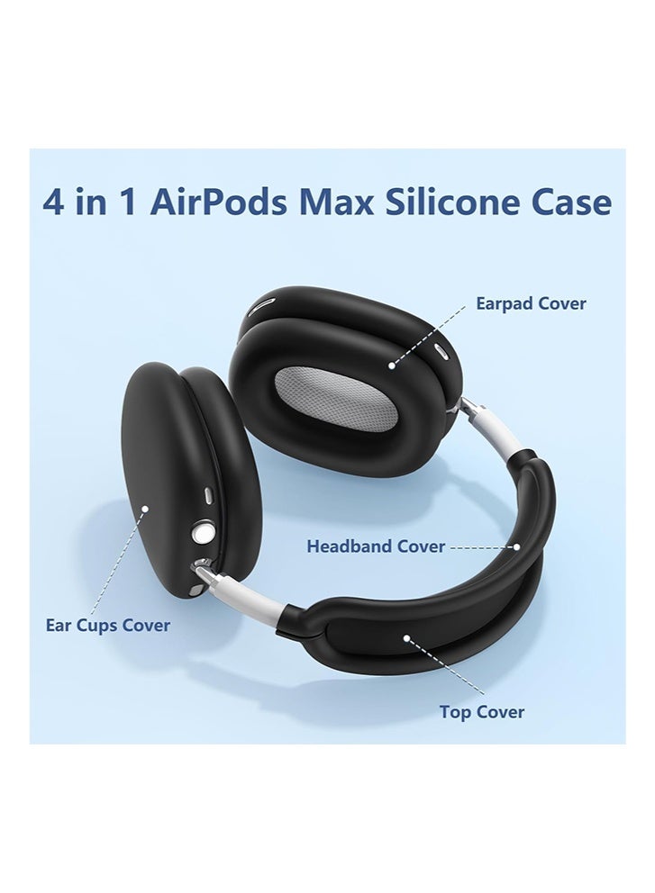 4-in-1 Silicone Case Set for Apple AirPods Max (2020/2024, USB-C/Lightning) - Anti-Scratch, Sweatproof, Dustproof, Waterproof Protection, Black - Image 3