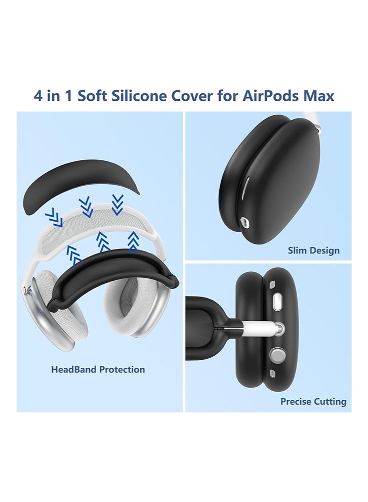 4-in-1 Silicone Case Set for Apple AirPods Max (2020/2024, USB-C/Lightning) - Anti-Scratch, Sweatproof, Dustproof, Waterproof Protection, Black - Image 5