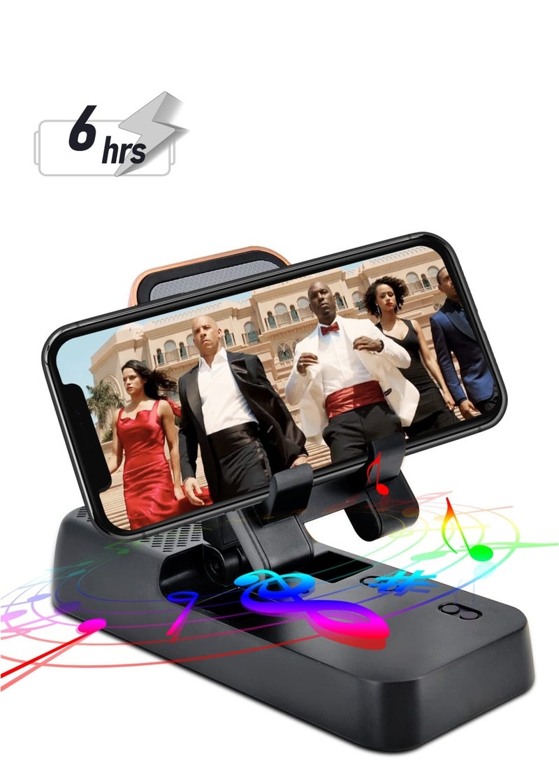 SYOSI Cell Phone Stand with Bluetooth Speaker, Adjustable Phone Holder for Desk with Anti-slip Base Hd Surround Sound Bluetooth Speaker Compatible with Iphone, Ipad, Samsung  - Image 1