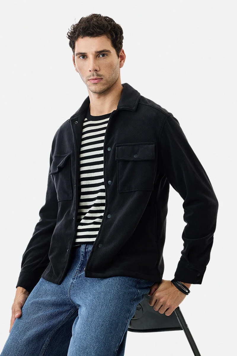 SNITCH Black Solid Long Sleeve Regular Fit Jacket