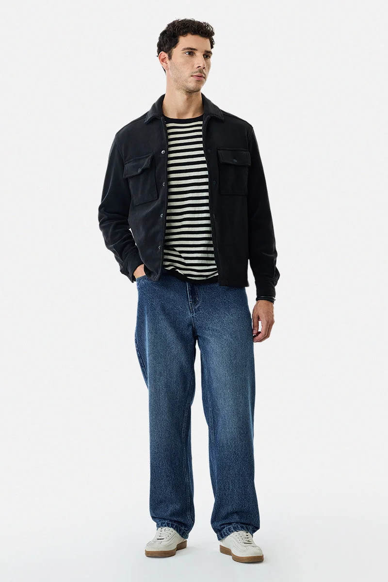 SNITCH Black Solid Long Sleeve Regular Fit Jacket