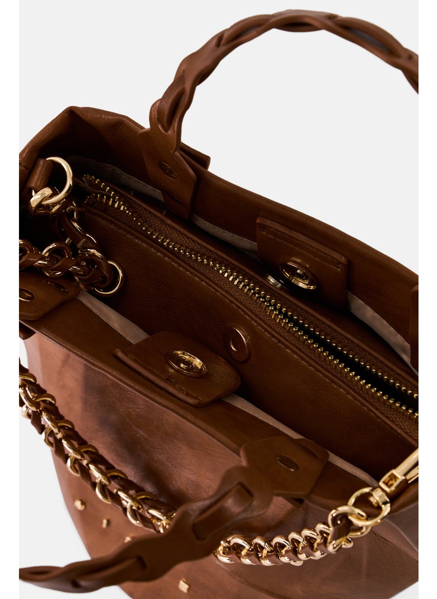 SISLEY Women Hardware Logo Shoulder Bag, Brown  - Image 3