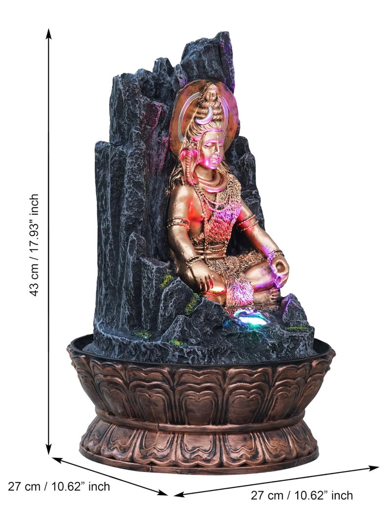 CHRONIKLE Golden and Grey Polyresin Tabletop Lord Shiva Rock Finish Indoor Waterfall Fountain for Home Decor with LED & Speed Control Pump (Size: 27 x 27 x 43CM | Weight: 2060Gram) - Image 3